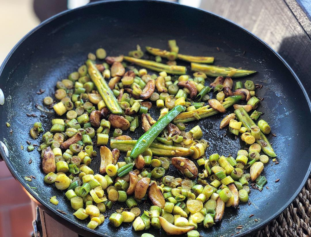 Pan fried Red Cabbage & Brussels Sprouts with Turmeric and Roasted garlic