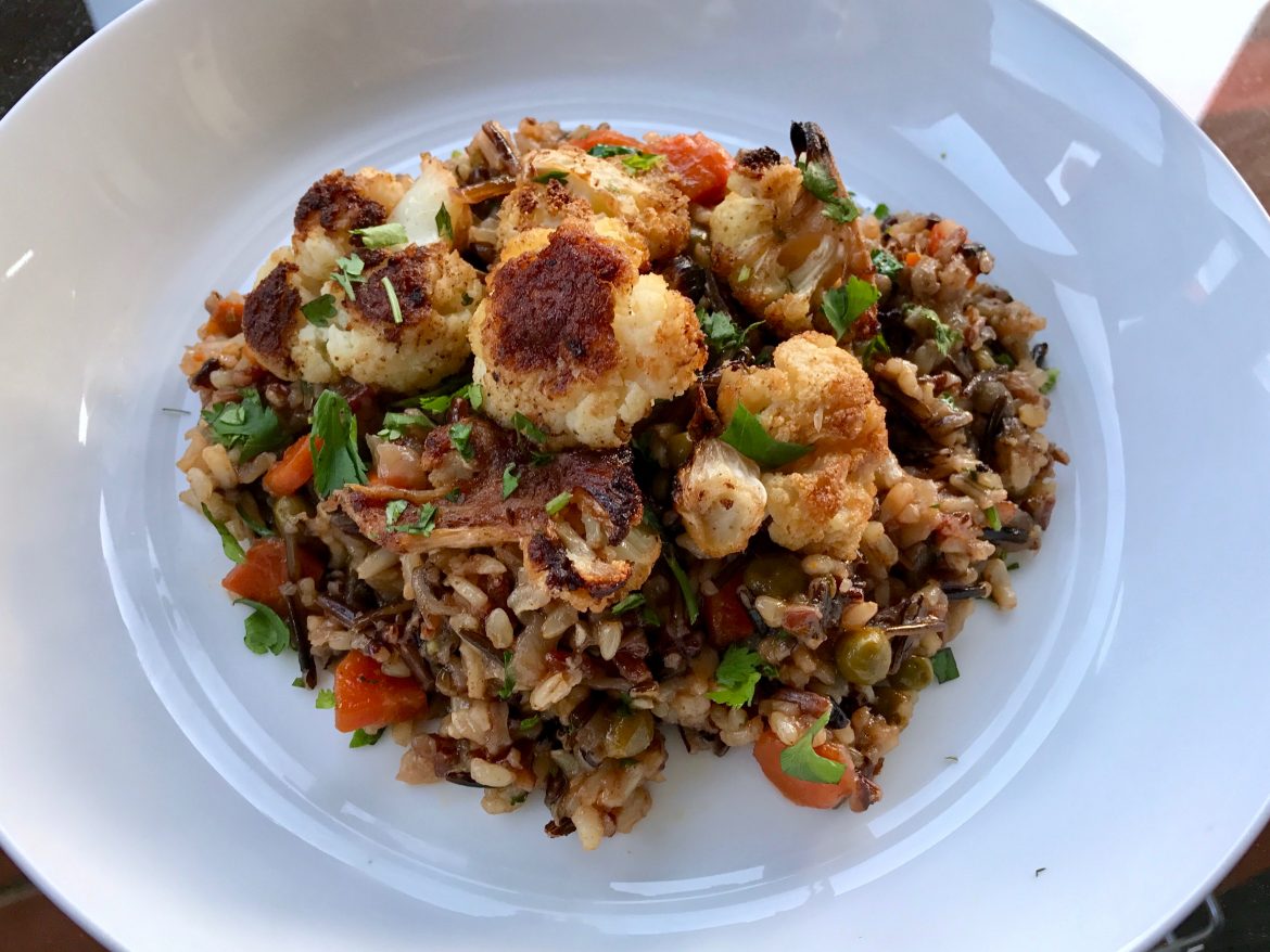 Coriander dusted Cauliflower with Cumin & Paprika Wild Rice (IP Recipe)