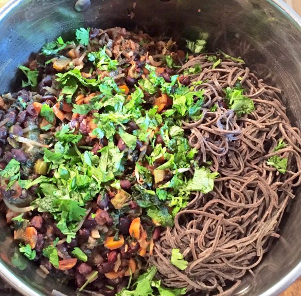 Black Bean Noodles with Black bean Vegetable Hash