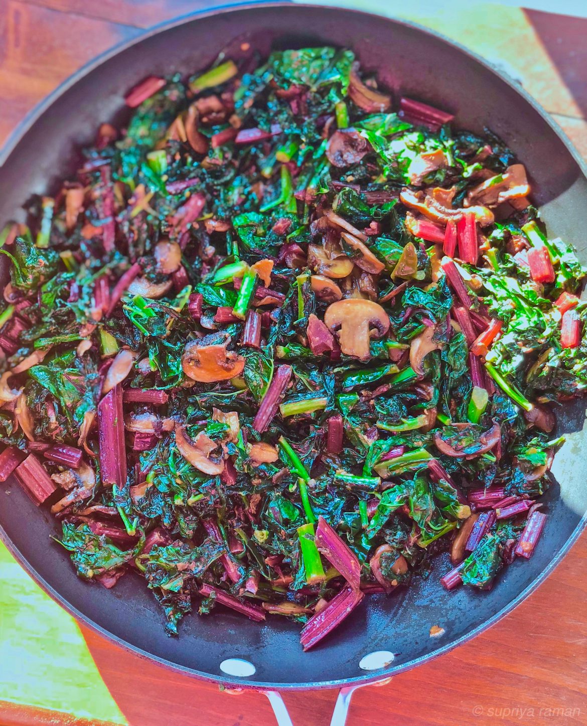 Beet Greens & Crispy Mushroom Stir Fry