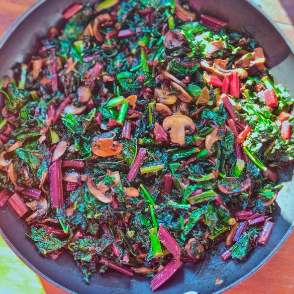 Beet Greens & Crispy Mushroom Stir Fry