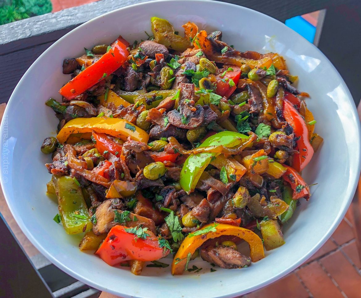 Indian Skillet-fried Colorful Peppers, Mushroom , Edamame