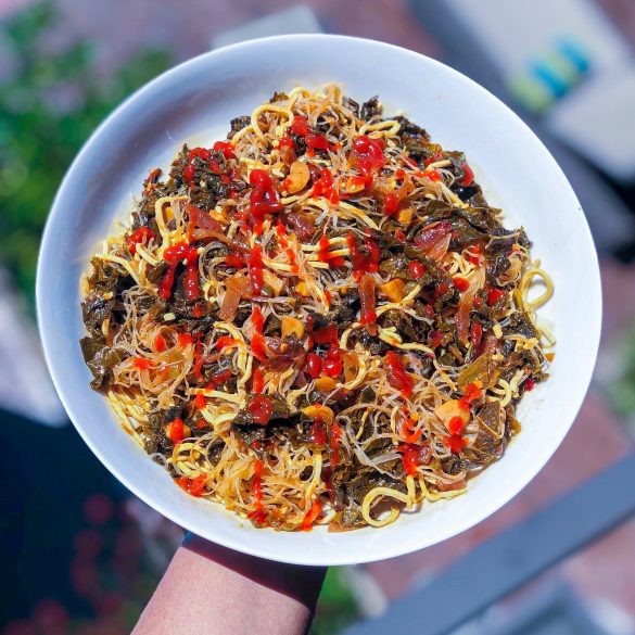 Shirataki Noodles with Sambal braised Kale