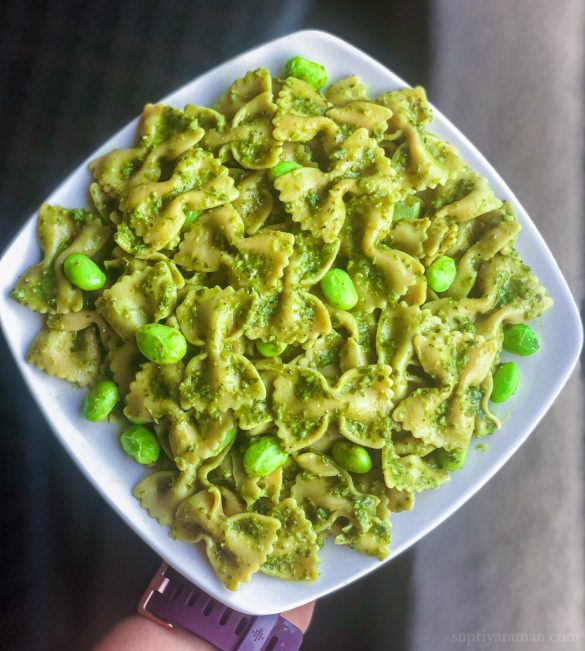 Kale Basil Almond Pesto and Bowties