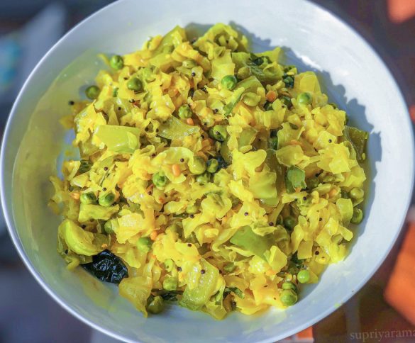 South Indian Cabbage + Peas Curry