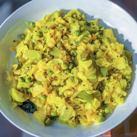 South Indian Cabbage + Peas Curry