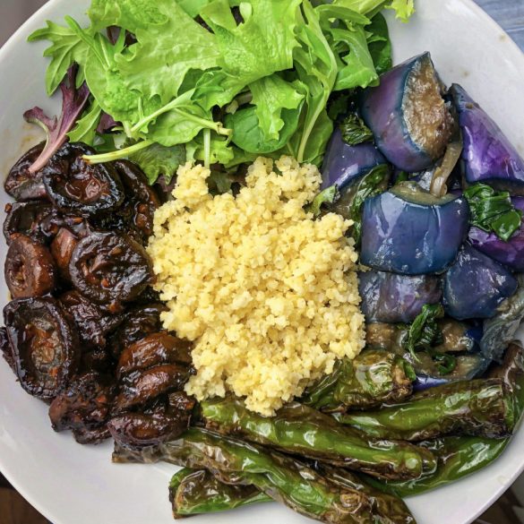 Sweet & Spicy Glazed Mushrooms & Basil Eggplant Bowl