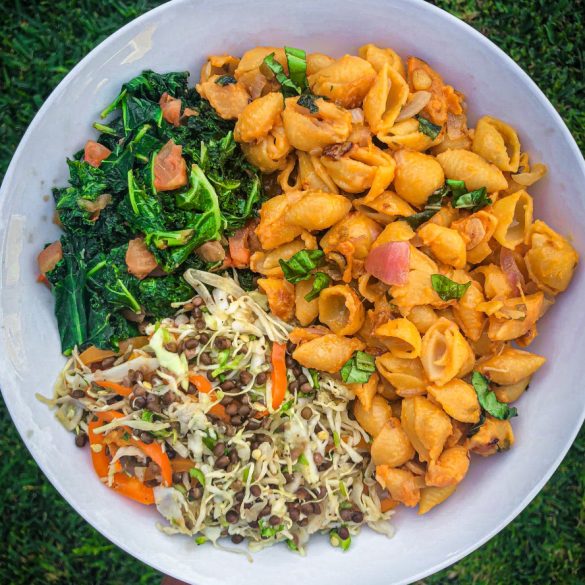 Pasta Bowl w/Sauteed Kale & Cabbage Lentil Salad