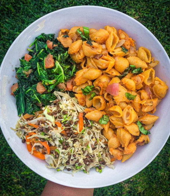 Pasta Bowl w/Sauteed Kale & Cabbage Lentil Salad